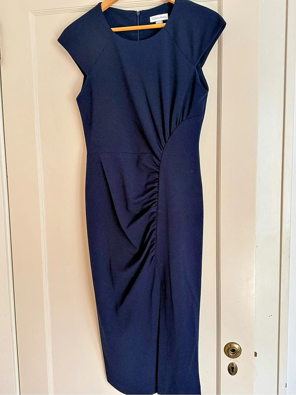 Calvin Klein Cap-Sleeve Ruched Sheath Dress Blue Size 6